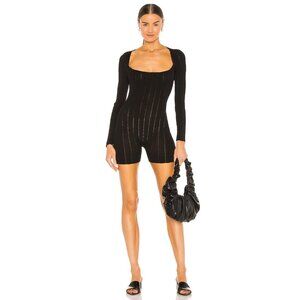 Aya Muse Fiona Ribbed Knit Romper Black Long Sleeve Stretch Minimalist Crafted i